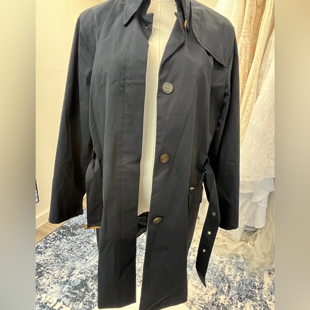 Faconnable Dark Blue Belted Trench Coat - Picture 7 of 15